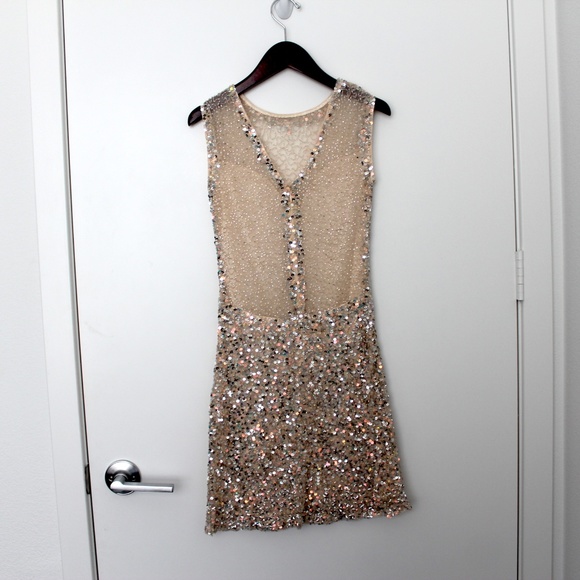 Parker Black Nude Sequin Dress - Picture 4 of 6